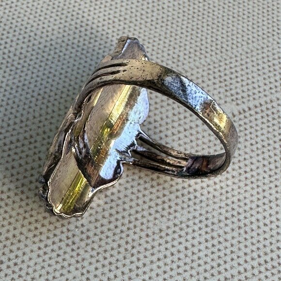 Turquoise Sterling Silver Ring Size 8 Long Oval Southwest Style - Picture 9 of 11